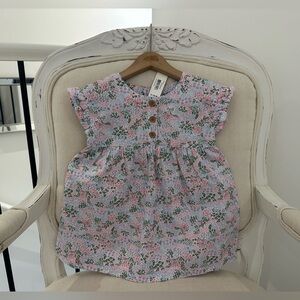 🦢 18~24 Floral 100% Cotton Baby Dress with Wooden Buttons NWT